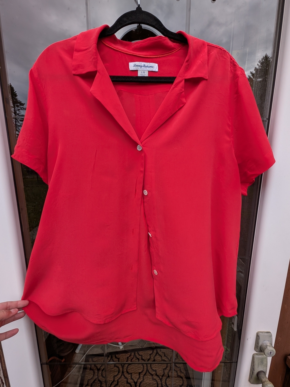 Tommy Bahama Silk Vibrant Red Short Sleeve Button-Front Blouse